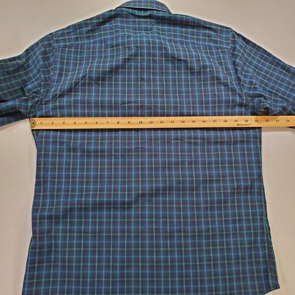 Banana Republic Shirt Men Medium Navy Plaid Slim Flex Fit Stretch Button Down - Picture 11 of 14